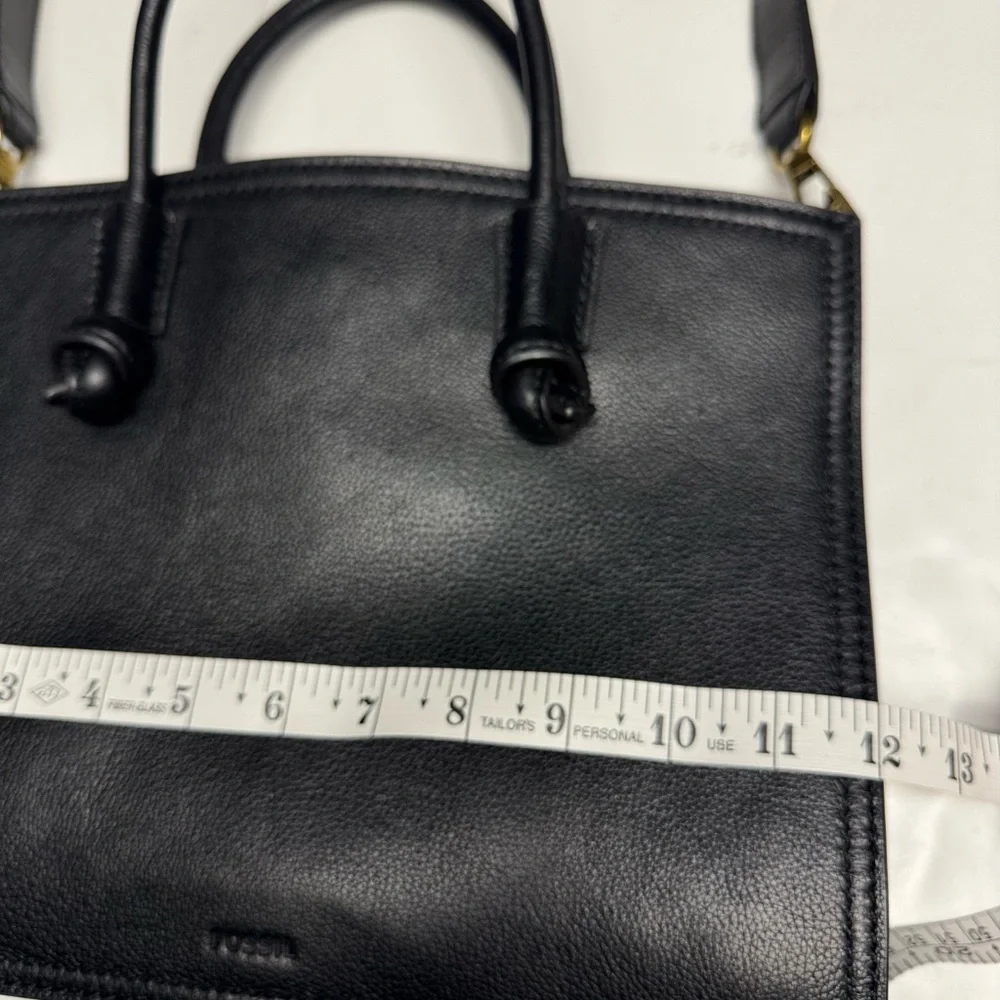 Fossil Black Leather Satchel with Gold Hardware - Picture 8 of 12